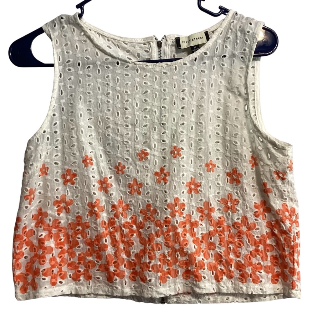 Fifty street Eyelet Floral Tank Top - White and Orange
